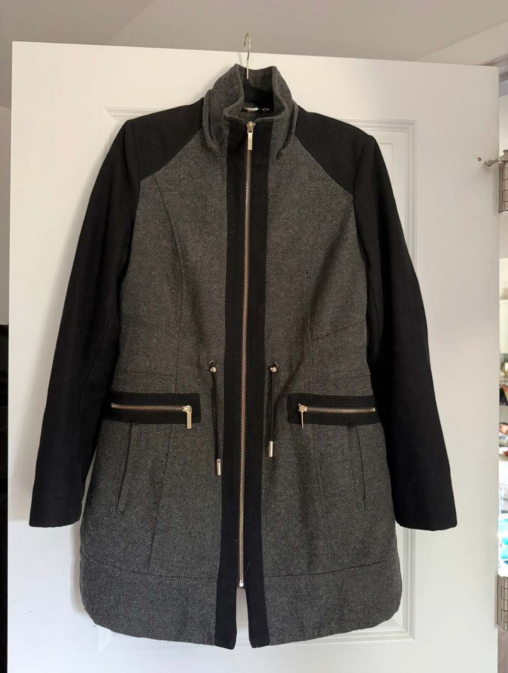 Laundry by Shelli Segal Audrey Herringbone Wool-Blend Coat with Faux Fur Hood